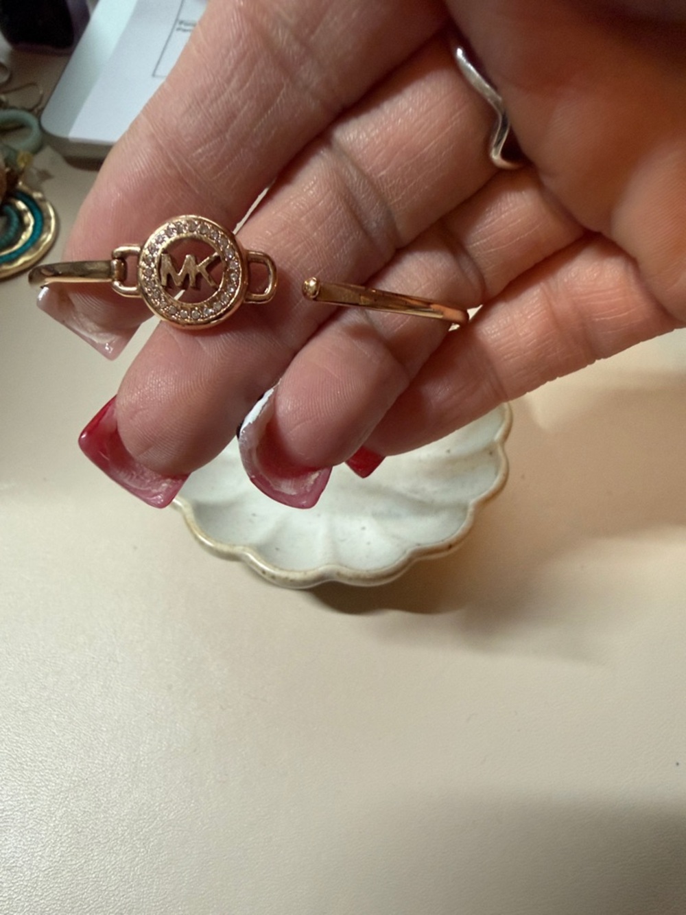 Michael Kors Rose Gold Crystal MK Logo Bangle Bracelet - Picture 3 of 5